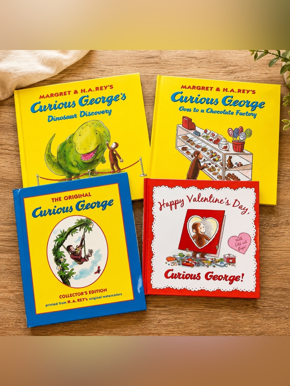 Lot of 4 Curious George Hardcover Books Dinosaur Chocolate Valentine Original